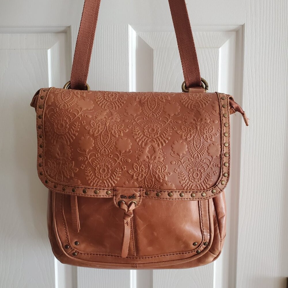 The Sak Ventura convertible backpack in tan/brown Embosses leather